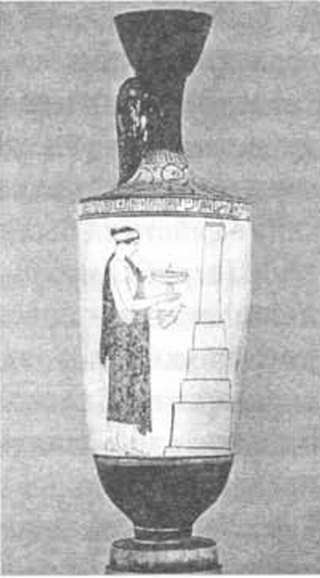 Надгробный памятник. Изображение на аттическом белоглиняном лекифе Надгробный памятник. Изображение на аттическом белоглиняном лекифе