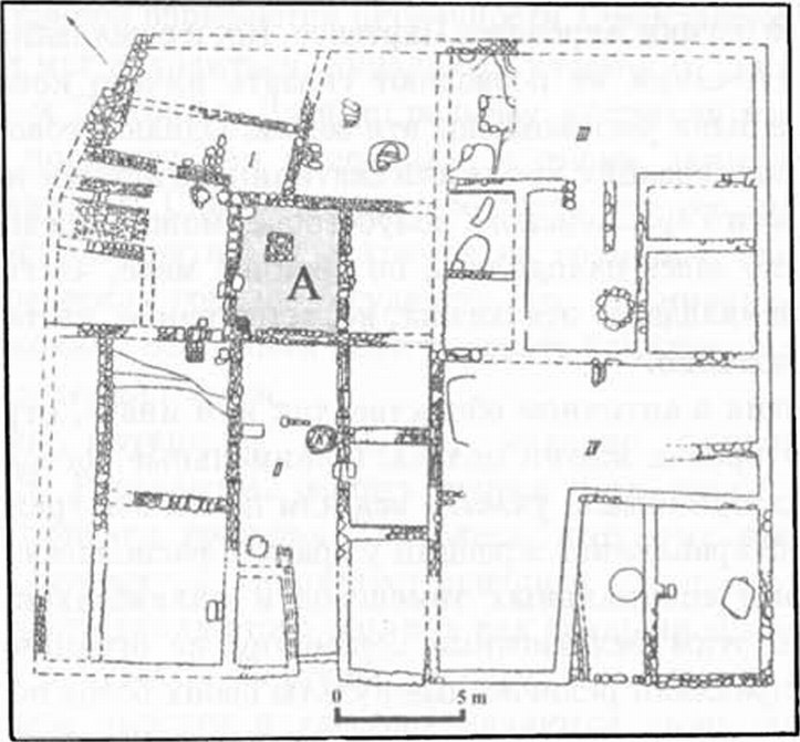 План XIX квартала Херсонеса эллинистического периода (по Г.Д. Белову): А — помещение с предполагаемым алтарем