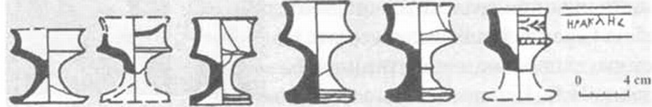 Чашки-алтарики цилиндрической формы на высокой ножке из Херсонеса (по К.И. Зайцевой)