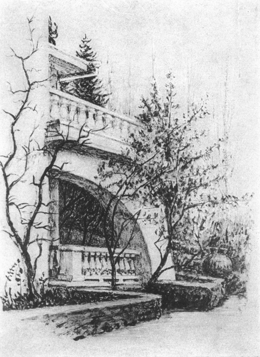 Нижняя веранда и балкон второго этажа. Вид с южной стороны Нижняя веранда и балкон второго этажа. Вид с южной стороны