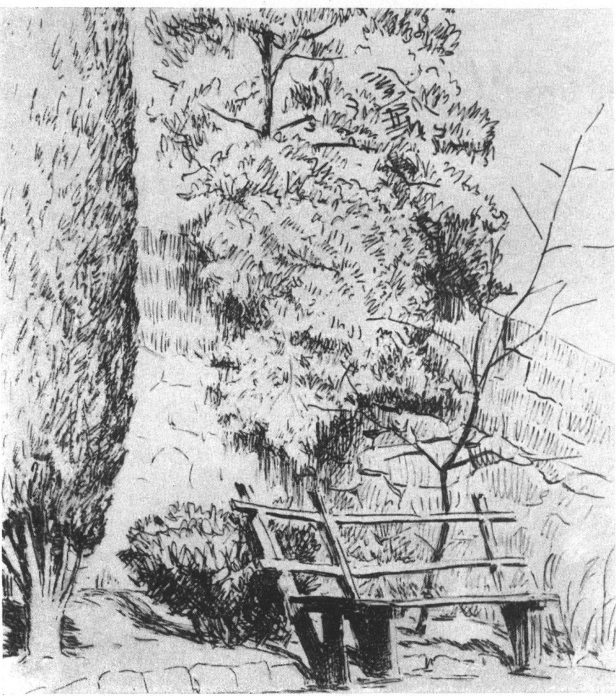 Уголок сада с «горьковской скамейкой» Уголок сада с «горьковской скамейкой»