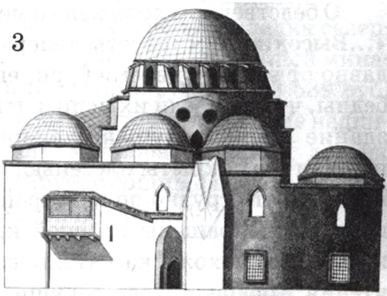 Мечеть Хан-Джами. Чертежи И. Якубинского. 1 — северный фасад; 2 — южный фасад; 3 — восточный фасад