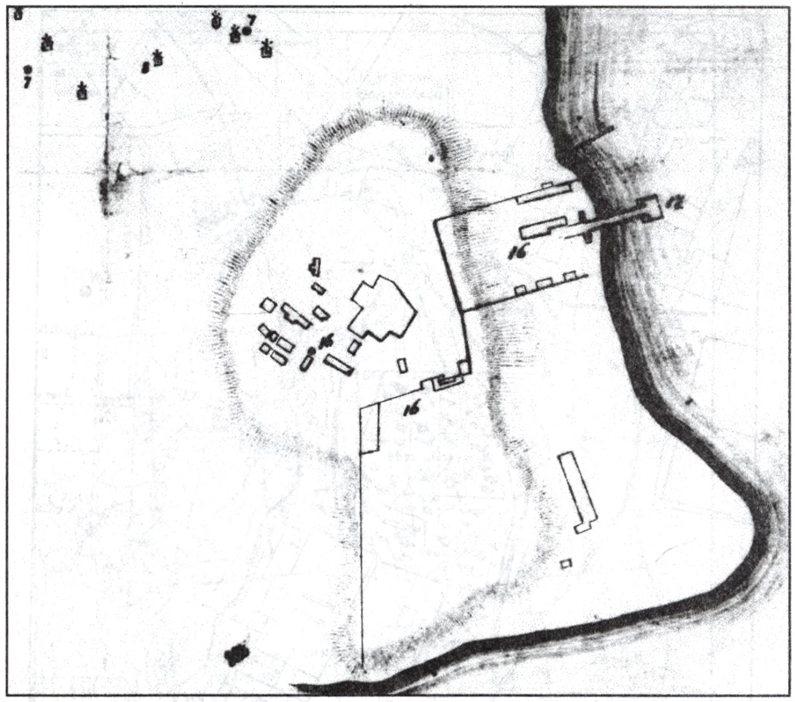 Карантинный мыс на плане 1836 г., в рельефе которого четко обозначены контуры древнего городища