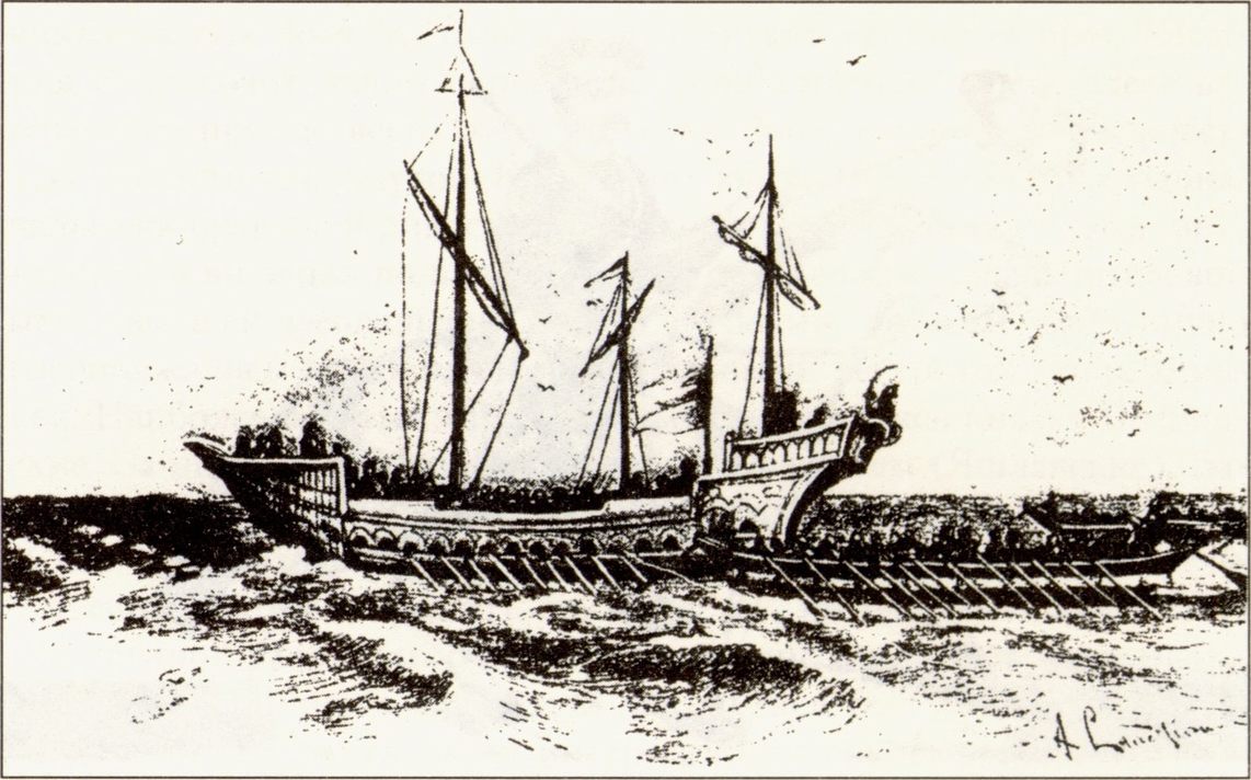 Нападение казацкой чайки на турецкую галеру. Рис. О. Сластьона Нападение казацкой чайки на турецкую галеру. Рис. О. Сластьона