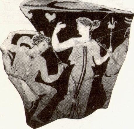 Фрагмент стенки краснофигурного кратера с изображением танцующей менады. IV в. до н.э. Фонды ФКМ