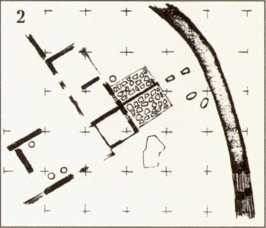 Планы усадеб на хребте Биюк-Янышар: 1. Верхний строительный период. 2. Нижний строительный период