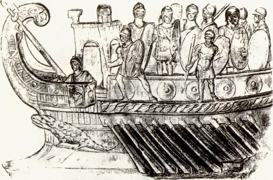 Барельефное изображение римского военного корабля. Конец I века до н.э