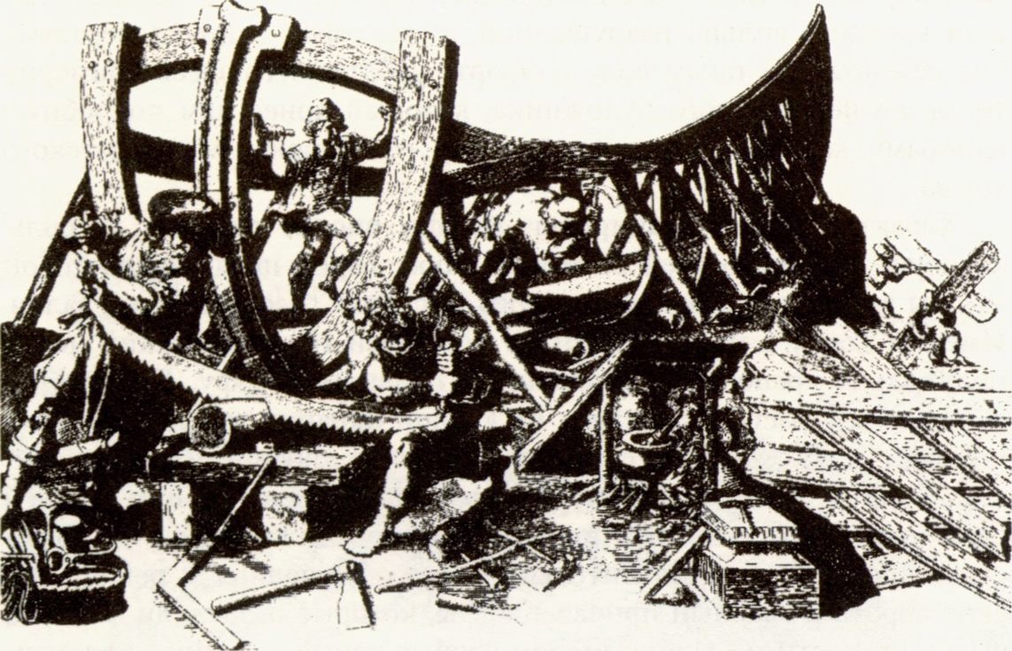 Судостроительная мастерская. Средневековый рисунок