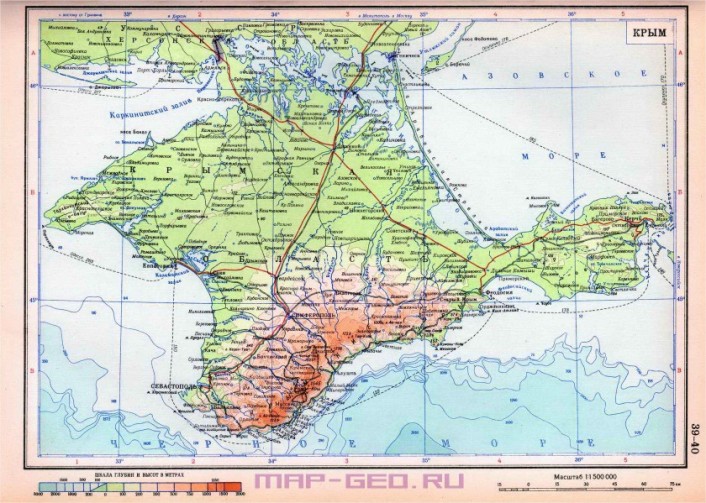 Физическая карта Крымского полуострова