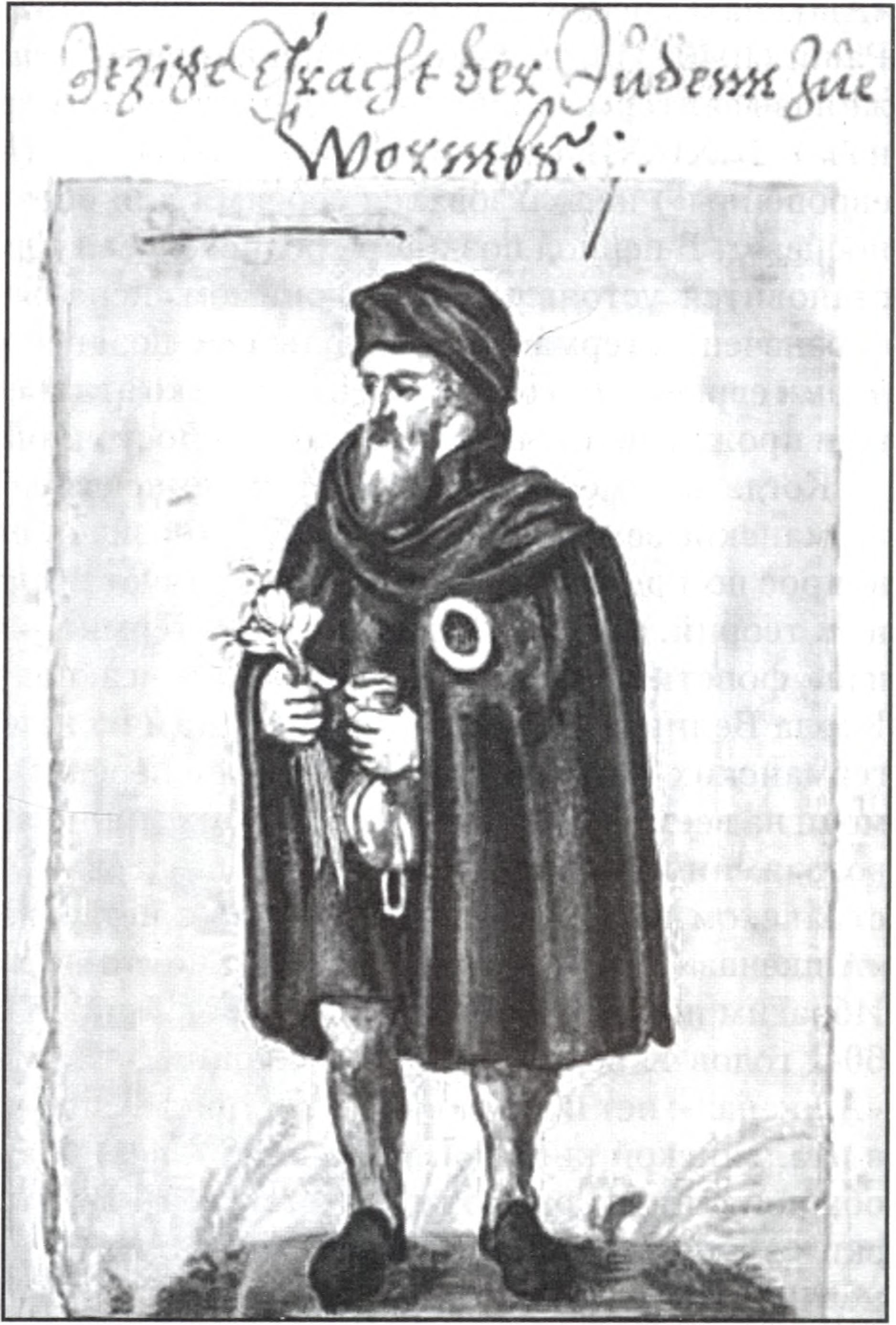 Еврей-ашкеназ из города Вормса в традиционной одежде. Средневековая немецкая миниатюра Еврей-ашкеназ из города Вормса в традиционной одежде. Средневековая немецкая миниатюра
