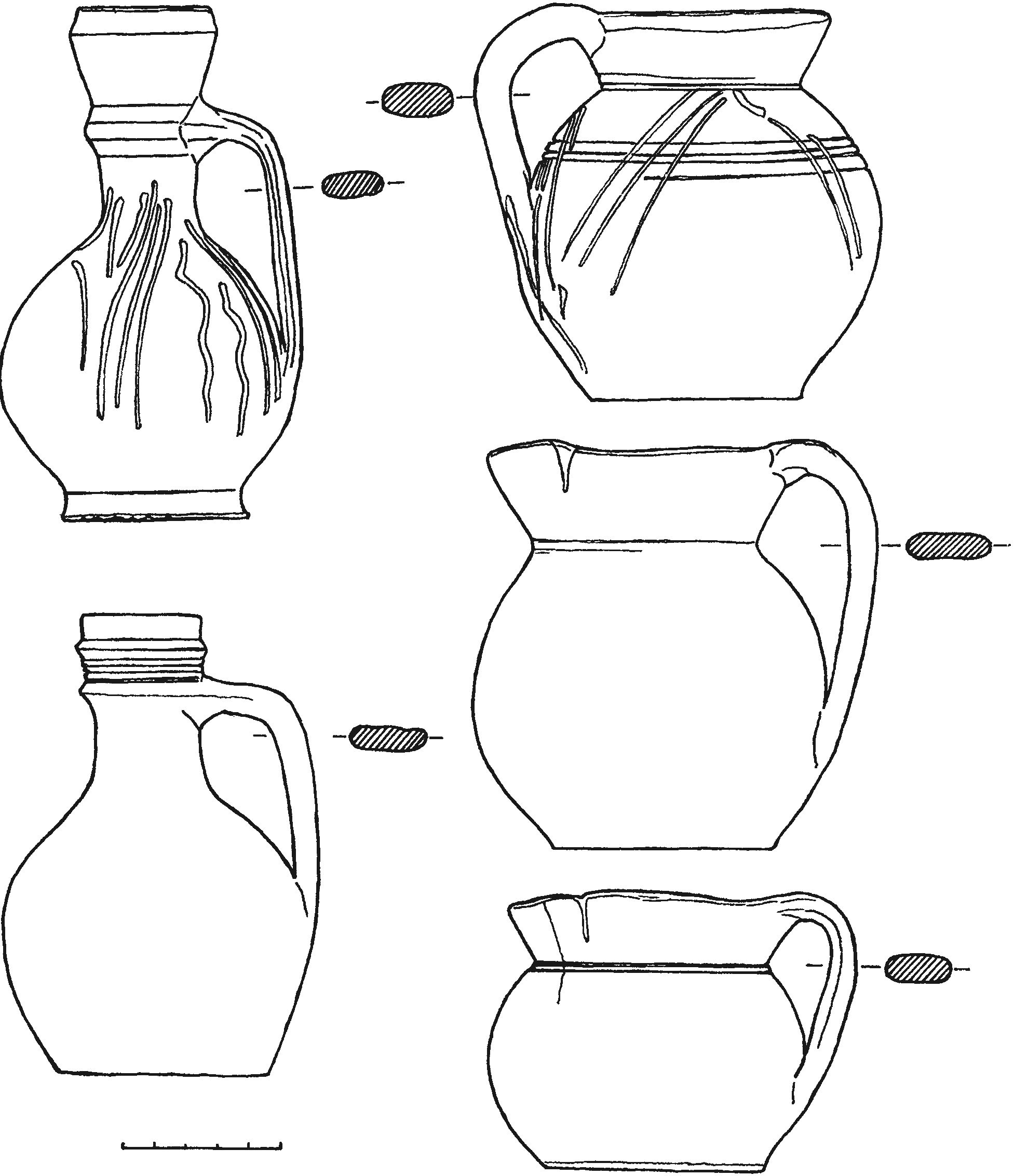 Рис. 111 Коричнево-глиняные сосуды XIV—XV вв. из погребений некрополя Фуны (из раскопок О.А. Махневой 1966 г.) Рис. 111 Коричнево-глиняные сосуды XIV—XV вв. из погребений некрополя Фуны (из раскопок О.А. Махневой 1966 г.)