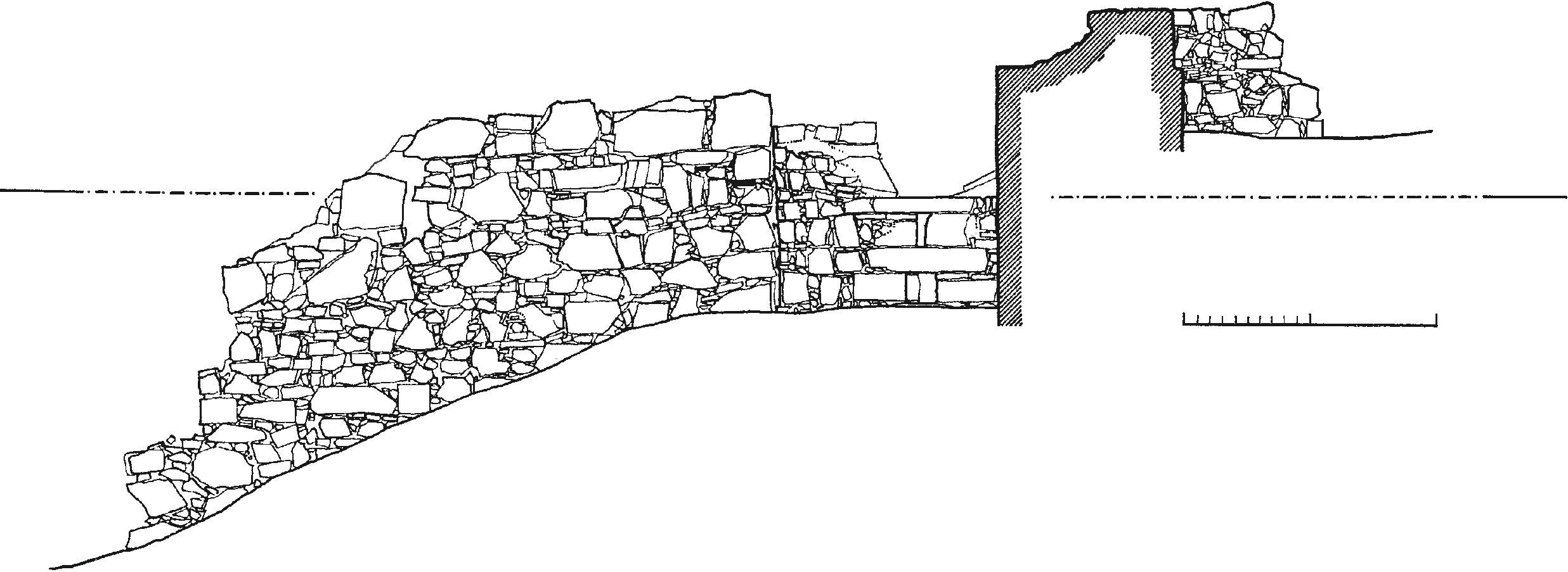 Рис. 130. Восточная башня (№ 1) и оборонительные стены укрепления: 1 — вид с северо-запада; 2 — вид с северо-востока Рис. 130. Восточная башня (№ 1) и оборонительные стены укрепления: 1 — вид с северо-запада; 2 — вид с северо-востока