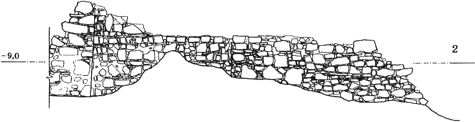Рис. 132. Восточная башня (№ 1) и оборонительные стены укрепления: 1 — вид с юго-запада; 2 — вид с юго-востока Рис. 132. Восточная башня (№ 1) и оборонительные стены укрепления: 1 — вид с юго-запада; 2 — вид с юго-востока