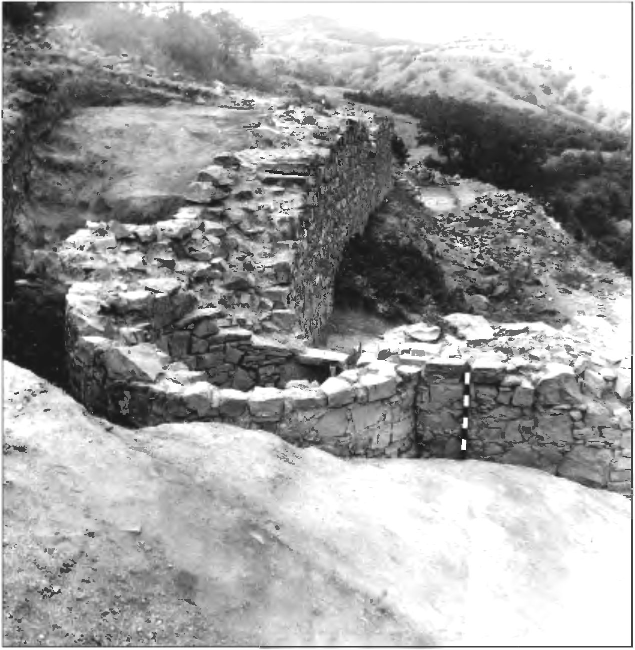 Рис. 140. Угловая башня № 1 и примыкающие к ней стены. Вид с юго-востока Рис. 140. Угловая башня № 1 и примыкающие к ней стены. Вид с юго-востока