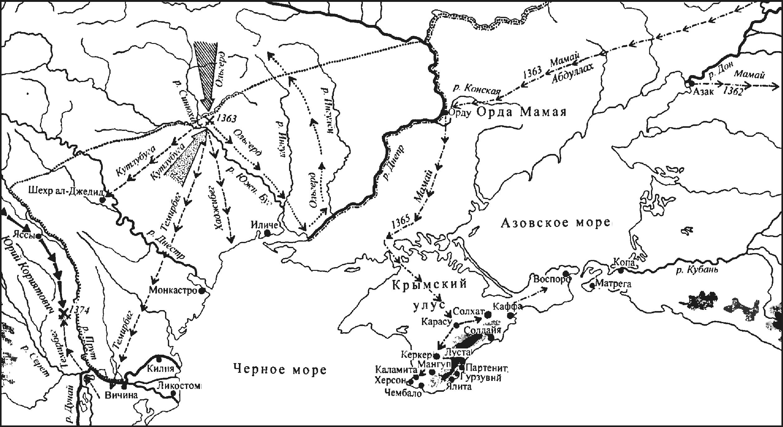 Рис. 2. Северо-Западное и Северное Причерноморье в 60-х гг. XIV в. Рис. 2. Северо-Западное и Северное Причерноморье в 60-х гг. XIV в.