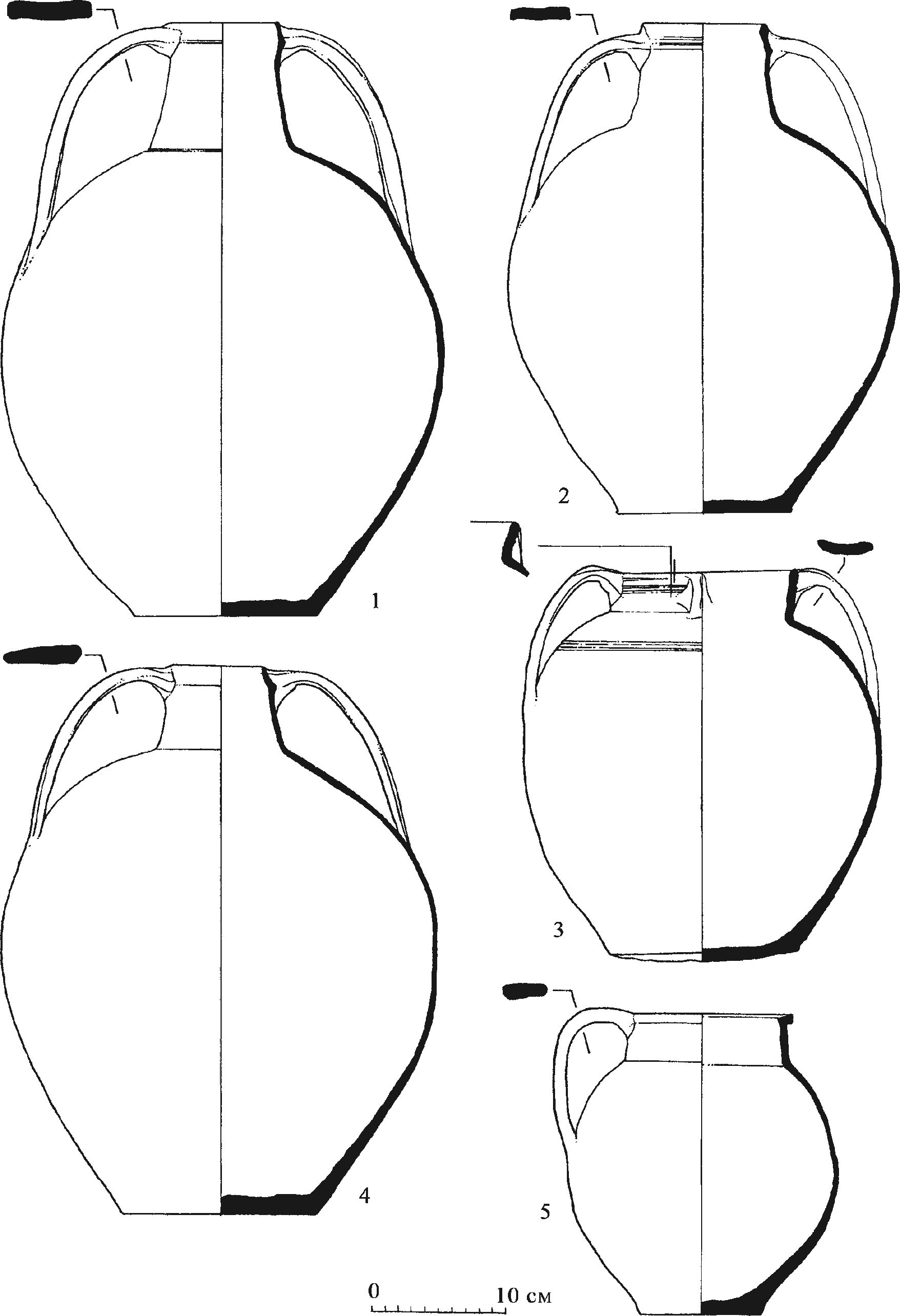 Рис. 197. Коричневоглиняные кухонные сосуды XV в. из слоя пожара 1475 г. в башне Орта-Куле Рис. 197. Коричневоглиняные кухонные сосуды XV в. из слоя пожара 1475 г. в башне Орта-Куле