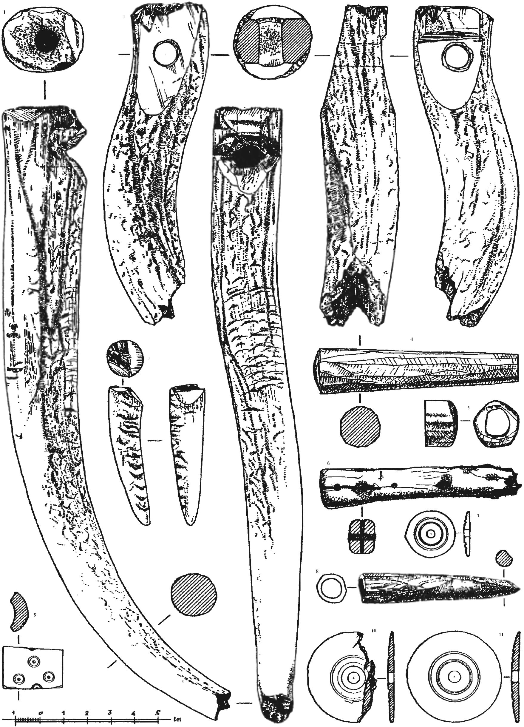 Рис. 210. Изделия из кости, обнаруженные в башне Орта-Куле Рис. 210. Изделия из кости, обнаруженные в башне Орта-Куле
