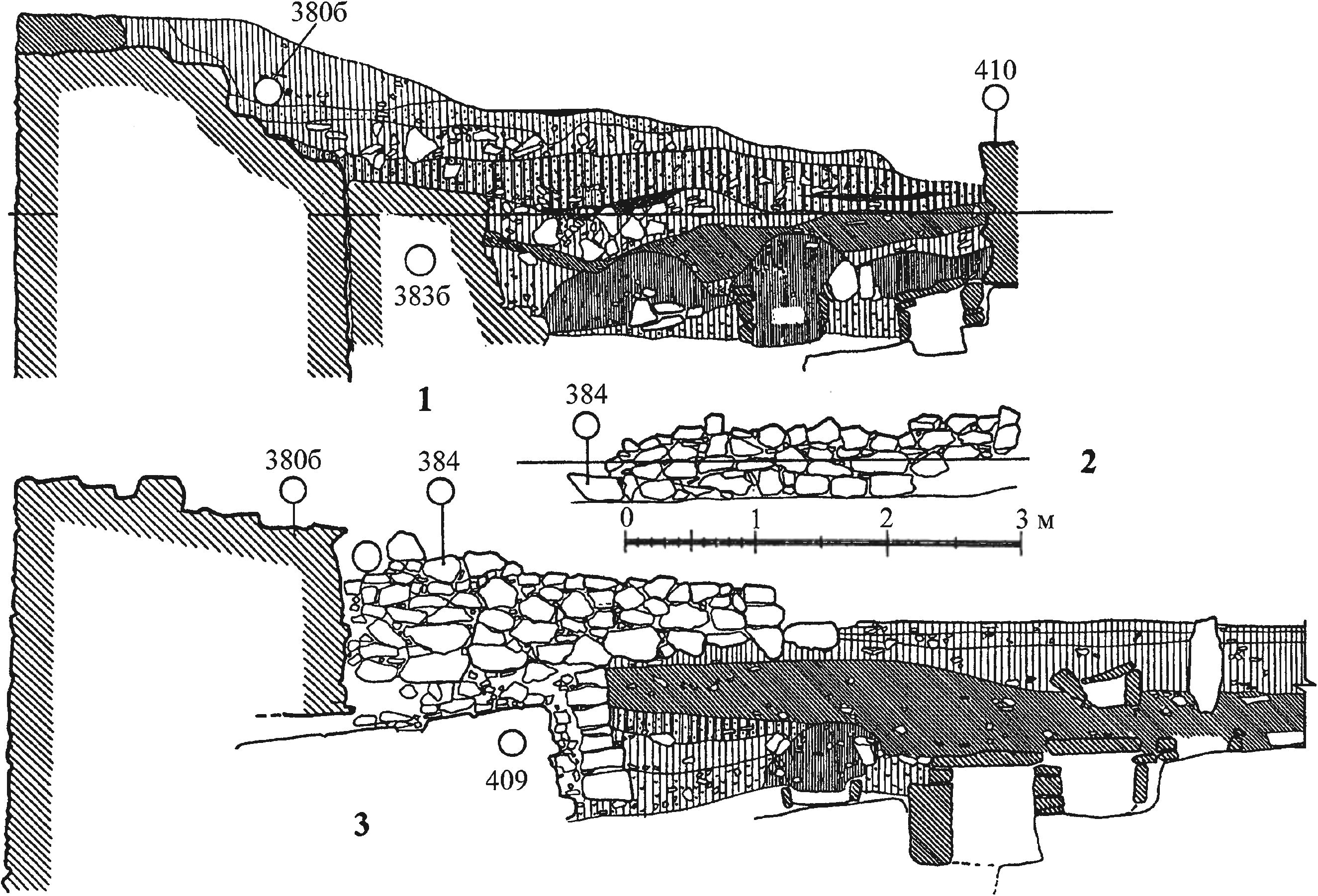 Рис. 215. Стратиграфия культурных напластований у башни Ашага-Куле Рис. 215. Стратиграфия культурных напластований у башни Ашага-Куле