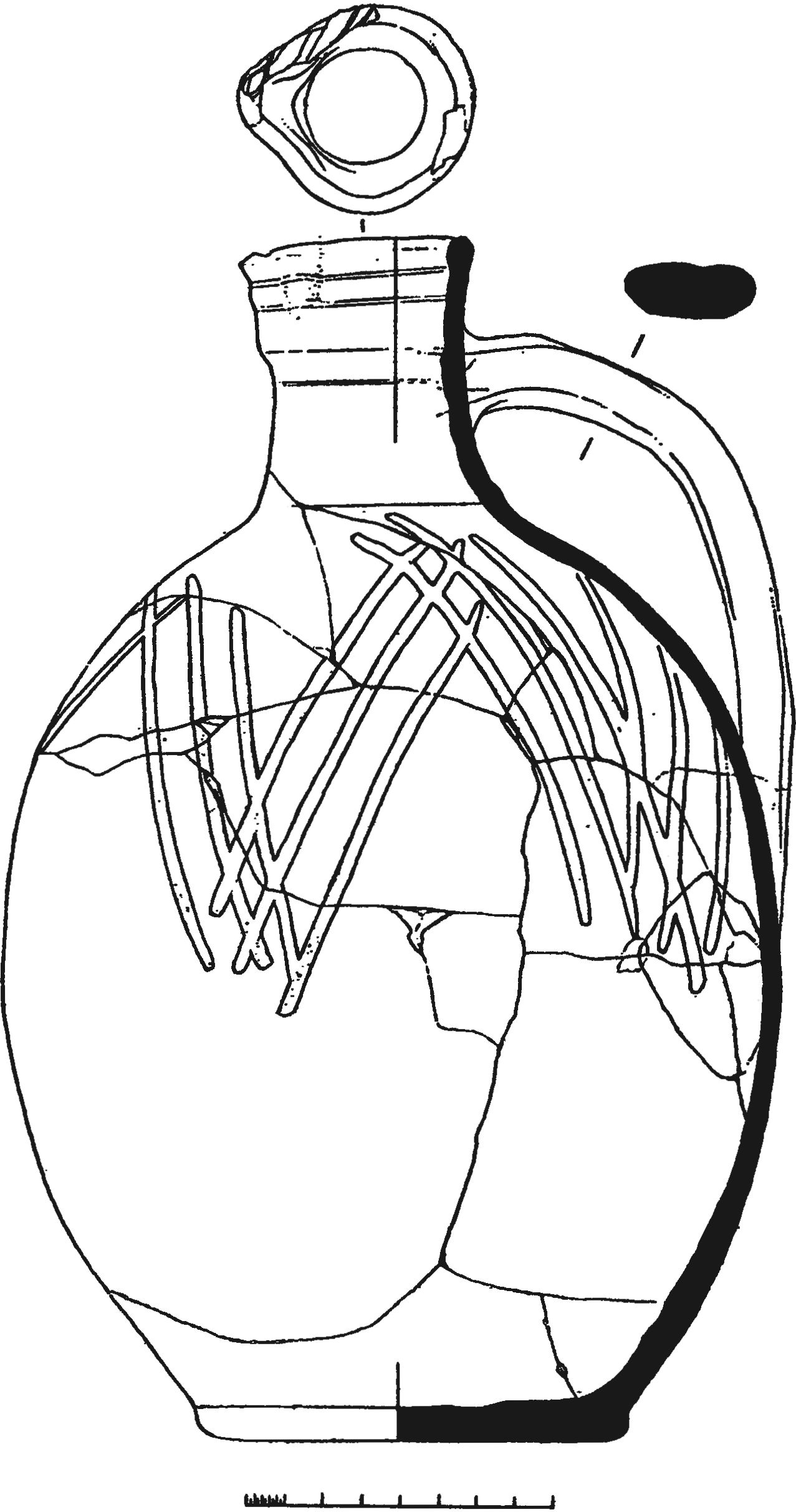 Рис. 220. Красноглиняный кувшин XV в. (?) с росписью белым ангобом Рис. 220. Красноглиняный кувшин XV в. (?) с росписью белым ангобом