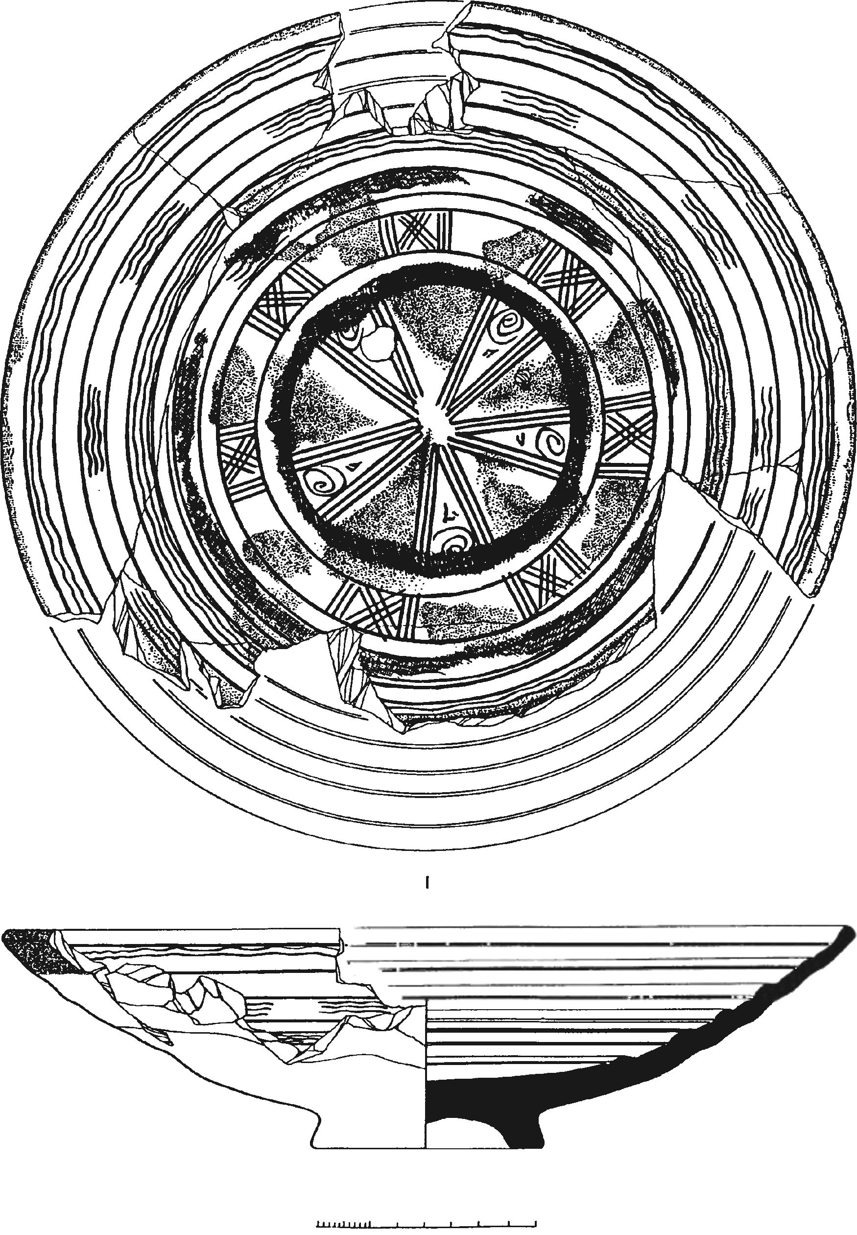 Рис. 225. Красноглиняное поливное блюдо второй половины XV в. из раскопок генуэзской Лусты Рис. 225. Красноглиняное поливное блюдо второй половины XV в. из раскопок генуэзской Лусты