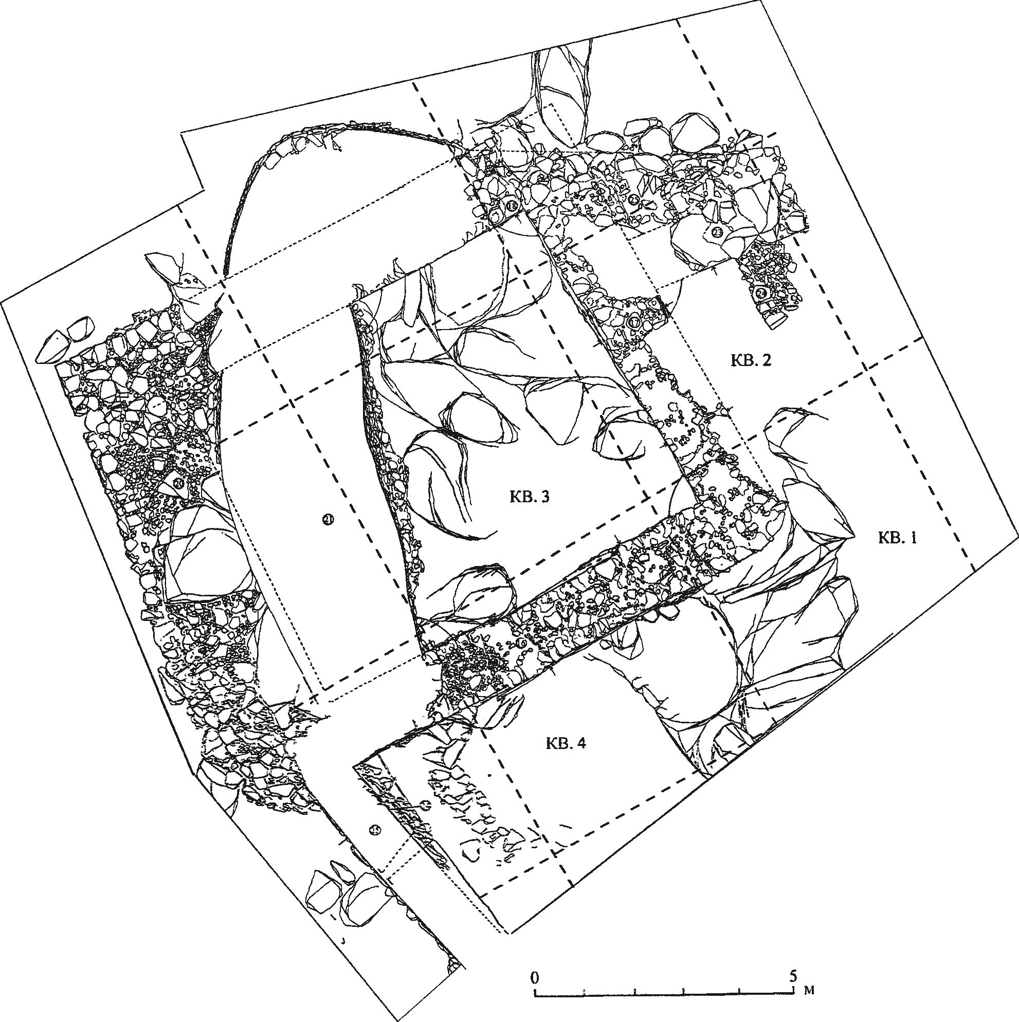 Рис. 33. Обмерный план крепостных сооружений Чембало второй половины XIV в.(?), перекрытых башней 1467 г. Баптиста де Олива Рис. 33. Обмерный план крепостных сооружений Чембало второй половины XIV в.(?), перекрытых башней 1467 г. Баптиста де Олива