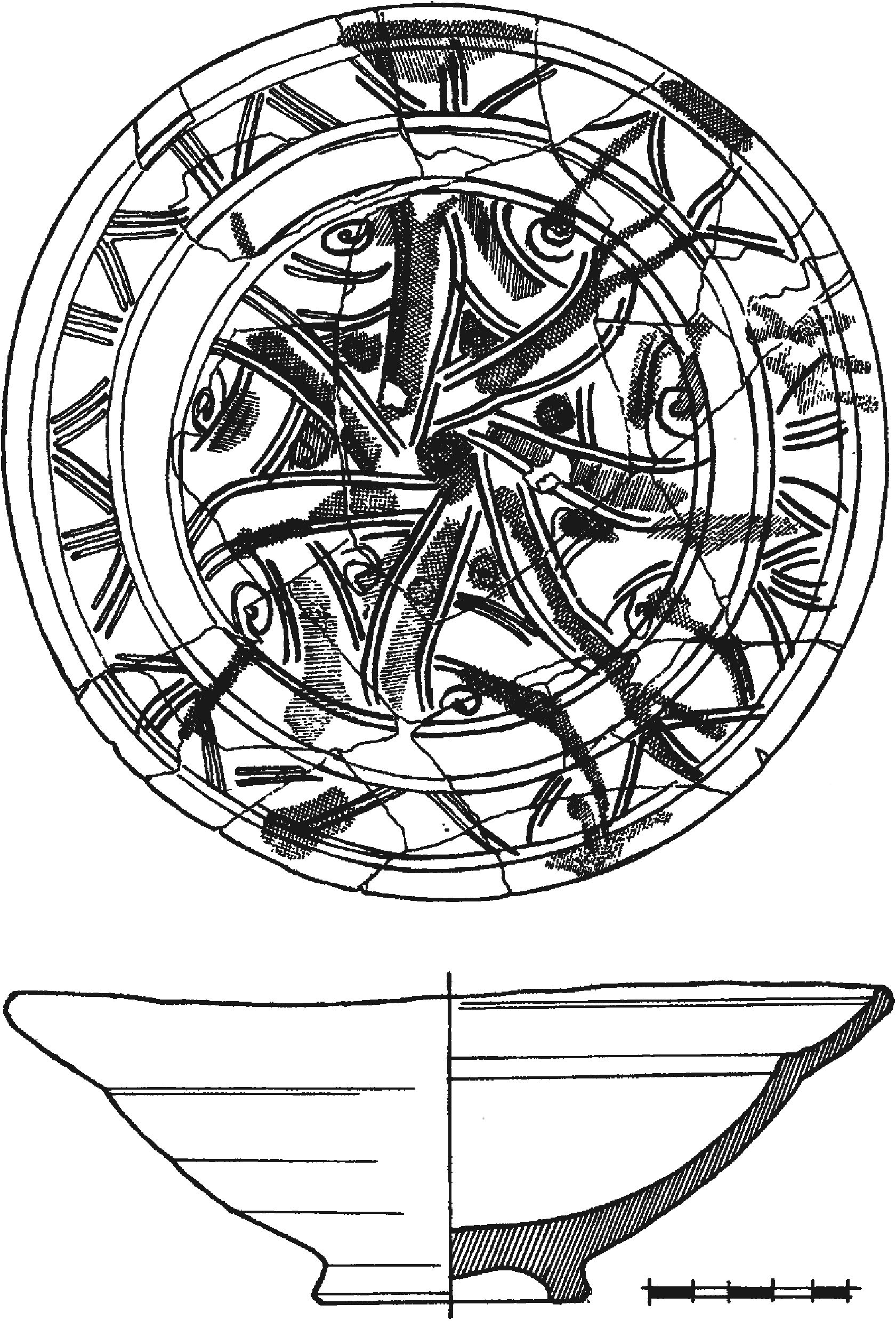 Рис. 326. Красноглиняная поливная тарелка из слоя пожара 1475 г. в донжоне замка Фуна Рис. 326. Красноглиняная поливная тарелка из слоя пожара 1475 г. в донжоне замка Фуна