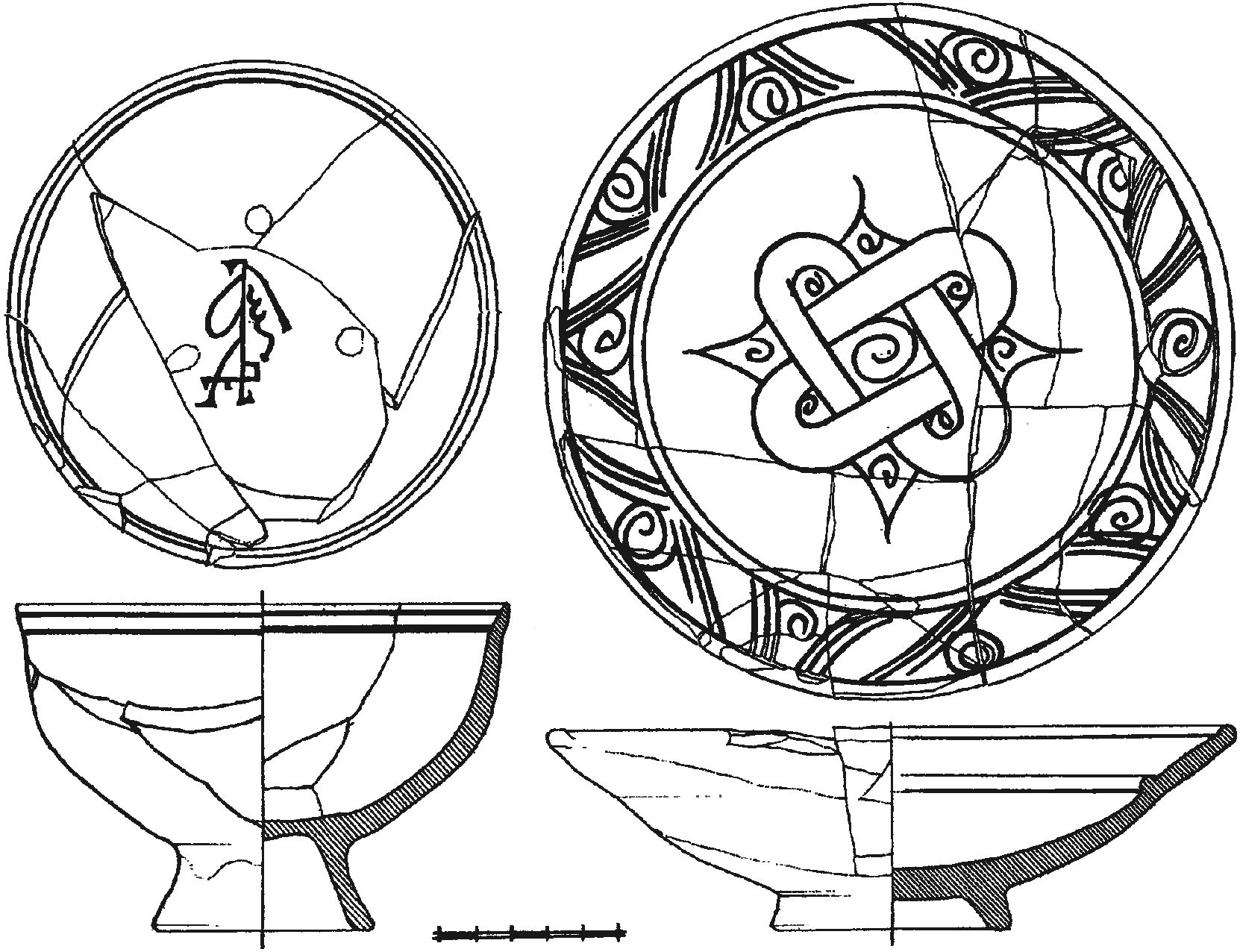 Рис. 330. Красноглиняные поливные чаши из слоя пожара 1475 г. внутри крепости Фуна Рис. 330. Красноглиняные поливные чаши из слоя пожара 1475 г. внутри крепости Фуна