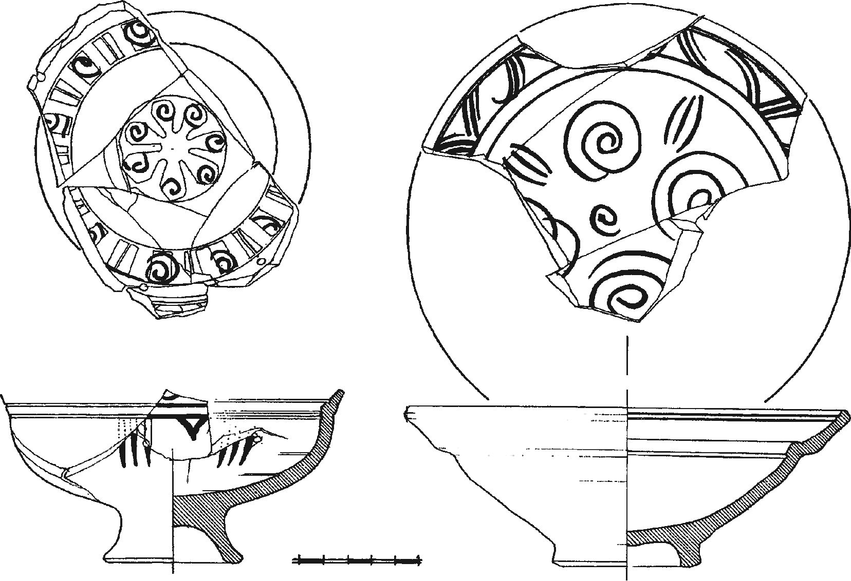 Рис. 331. Красноглиняные поливные изделия из слоя пожара 1475 г. в замке у селения Фуна Рис. 331. Красноглиняные поливные изделия из слоя пожара 1475 г. в замке у селения Фуна
