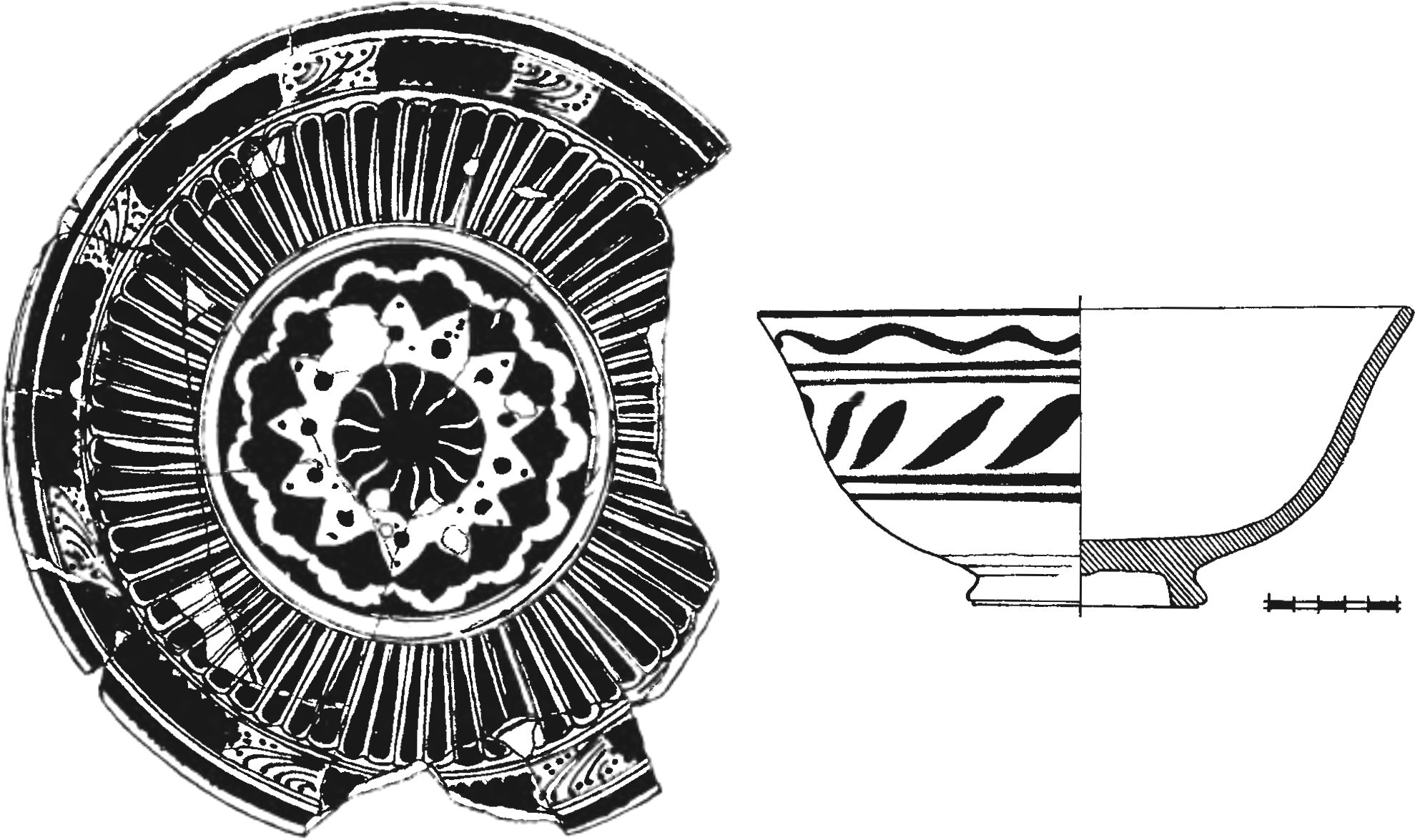 Рис. 334. Красноглиняная чаша с росписью кобальтом из слоя пожара 1475 г. Рис. 334. Красноглиняная чаша с росписью кобальтом из слоя пожара 1475 г.