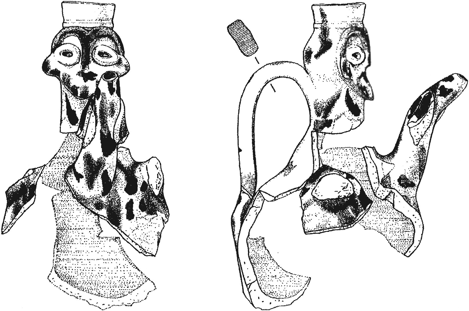 Рис. 366. Красноглиняный поливной антропоморфный сосуд из слоя со следами пожара в насыпи валганга Рис. 366. Красноглиняный поливной антропоморфный сосуд из слоя со следами пожара в насыпи валганга
