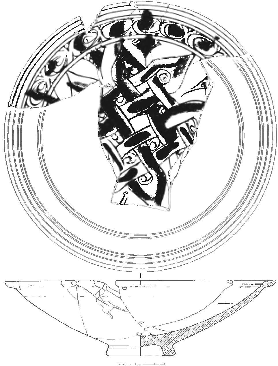 Рис. 368. Красноглиняное поливное блюдо третьей четверти XV в. из слоя засыпи валганга Рис. 368. Красноглиняное поливное блюдо третьей четверти XV в. из слоя засыпи валганга