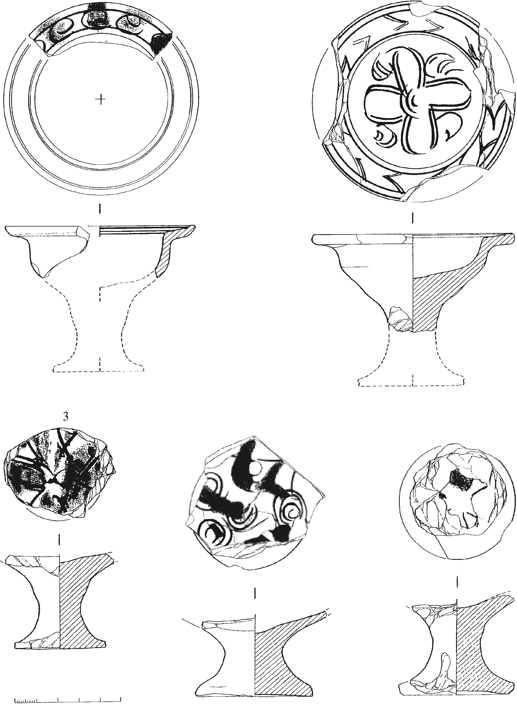 Рис. 371. Фрагменты красноглиняных поливных декоративных изделий XV в. из насыпи валганга со следами пожара Рис. 371. Фрагменты красноглиняных поливных декоративных изделий XV в. из насыпи валганга со следами пожара