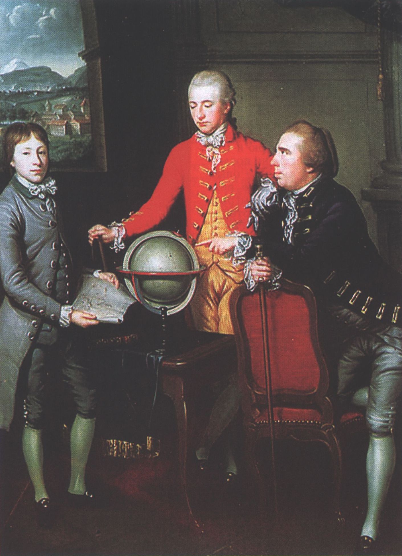 Ж. Прюдомм. Портрет Дугласа, восьмого герцога Гамильтона, с доктором Джоном Муром и сыном Джоном во время гран-тура (вид на Женеву). X., ж. 1774 г. Национальный музей Шотландии, Эдинбург Ж. Прюдомм. Портрет Дугласа, восьмого герцога Гамильтона, с доктором Джоном Муром и сыном Джоном во время гран-тура (вид на Женеву). X., ж. 1774 г. Национальный музей Шотландии, Эдинбург