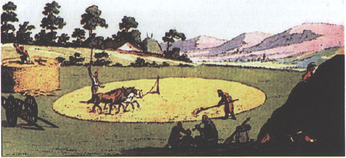 Изображение татарского способа помола зерна. Воспроизводится по изданию: Pallas P.S. Travels through the Southern provinces of the Russian empire in the years 1793 and 1794. London, 1812. Vol. 1 Изображение татарского способа помола зерна. Воспроизводится по изданию: Pallas P.S. Travels through the Southern provinces of the Russian empire in the years 1793 and 1794. London, 1812. Vol. 1