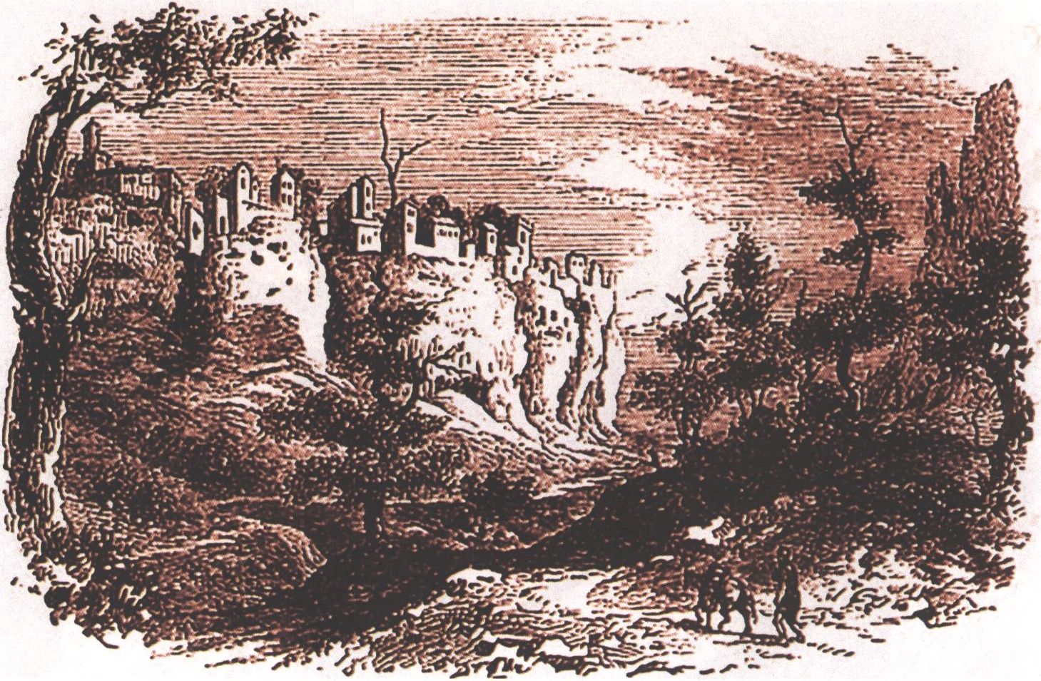 Еврейская крепость Чуфут-Кале. Литография. Середина XIX в. Воспроизводится по изданию: Olifant L. The Russian shores of the Black Sea in the autumn 1852. London, 1854 Еврейская крепость Чуфут-Кале. Литография. Середина XIX в. Воспроизводится по изданию: Olifant L. The Russian shores of the Black Sea in the autumn 1852. London, 1854