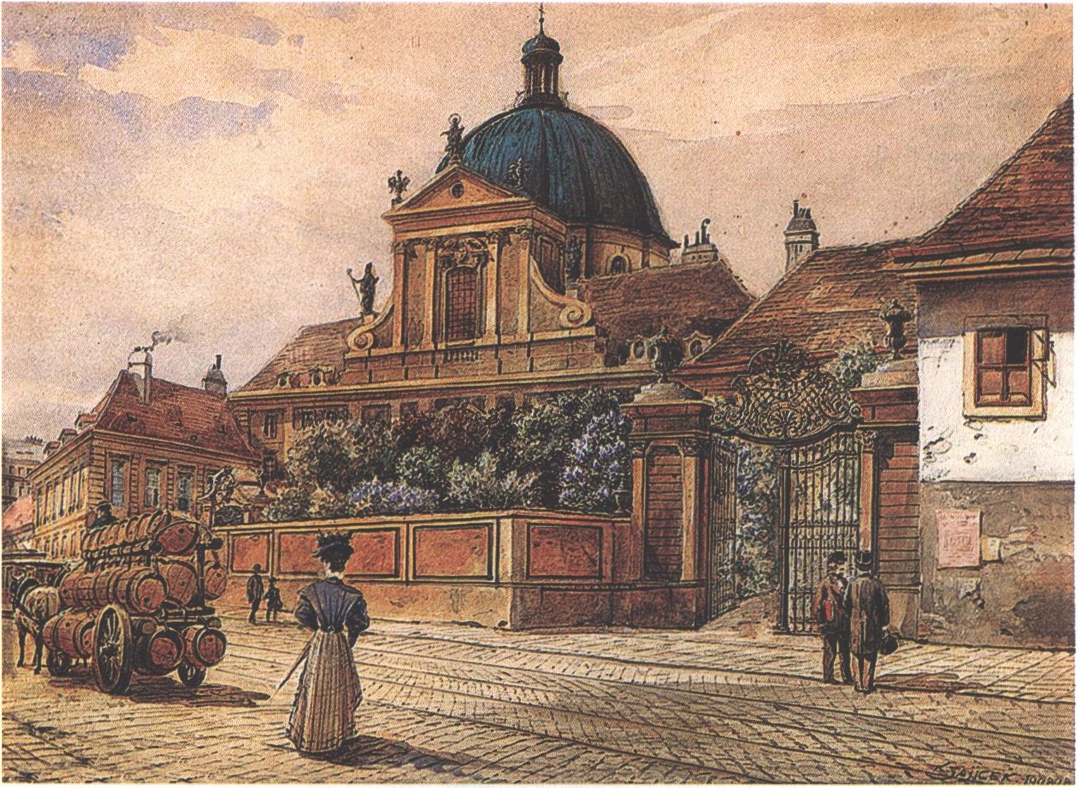 К. Зайцек. Церковь Благовещения Божией Матери (Сервитенкирхе) в Вене. Бумага, акварель. 1908 г. Художественная галерея Зааль, Вена К. Зайцек. Церковь Благовещения Божией Матери (Сервитенкирхе) в Вене. Бумага, акварель. 1908 г. Художественная галерея Зааль, Вена