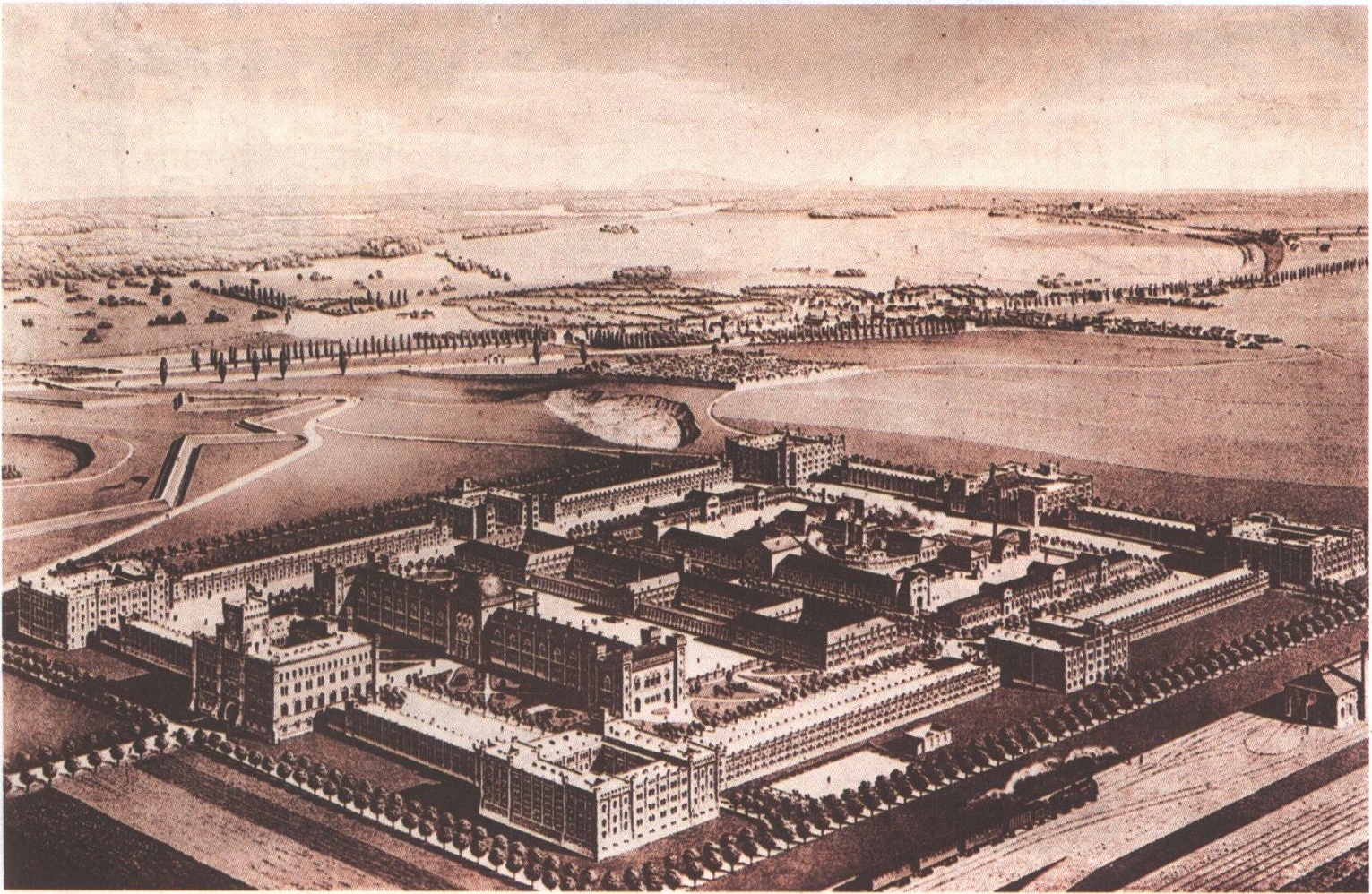 Общий вид Арсенала в Вене. Около 1860 г. Литография Общий вид Арсенала в Вене. Около 1860 г. Литография