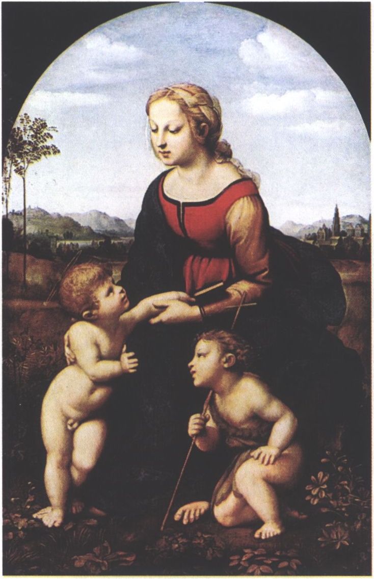 Рафаэль Санти. Мадонна с Младенцем и Иоанном Крестителем (Прекрасная садовница). Доска, масло. 1507 г. Музей Лувр, Париж Рафаэль Санти. Мадонна с Младенцем и Иоанном Крестителем (Прекрасная садовница). Доска, масло. 1507 г. Музей Лувр, Париж