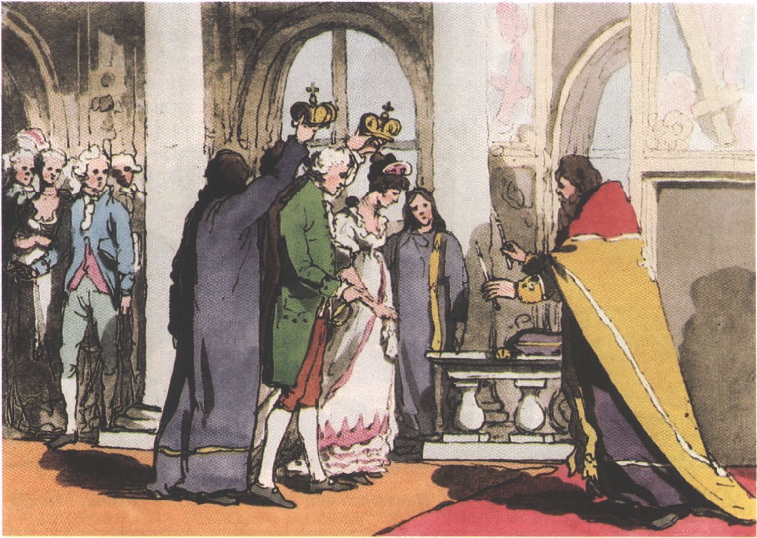 Д. Аткинсон. Свадебная церемония. Из серии «Рисунки, изображающие быт, костюм и развлечения русских» (Лондон, 1804. Т. 2) Д. Аткинсон. Свадебная церемония. Из серии «Рисунки, изображающие быт, костюм и развлечения русских» (Лондон, 1804. Т. 2)