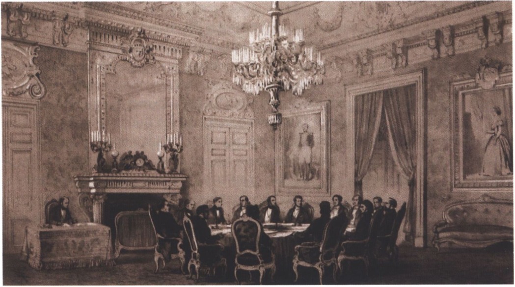 Одно из заседаний Парижской конференции в 1856 г. Одно из заседаний Парижской конференции в 1856 г.