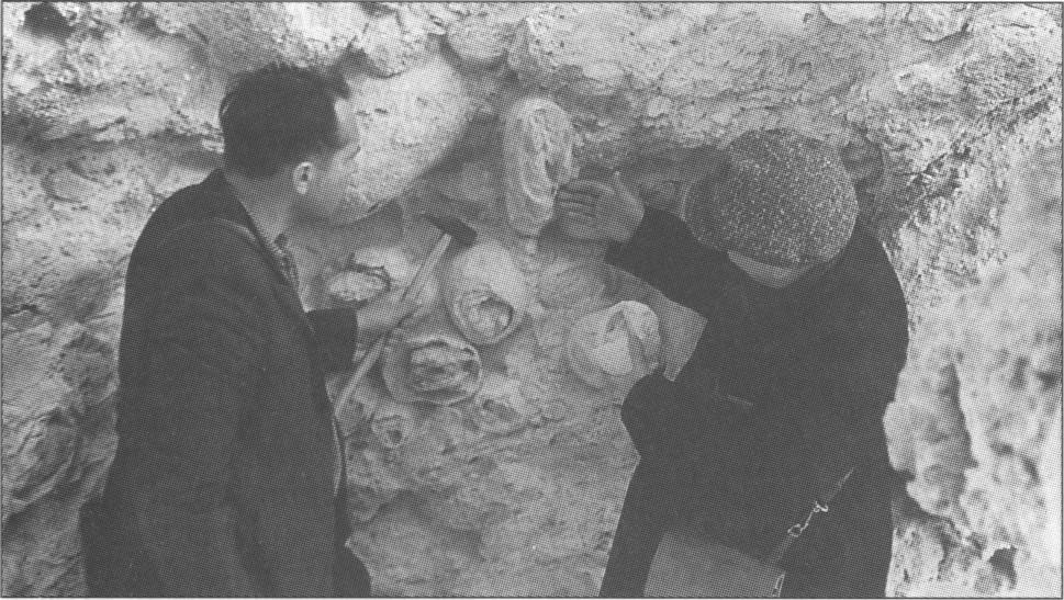 Естествоиспытатели В.Г. Ена и В.П. Гусев в ущелье онколитов на Тарханкутском полуострове в Крыму Естествоиспытатели В.Г. Ена и В.П. Гусев в ущелье онколитов на Тарханкутском полуострове в Крыму