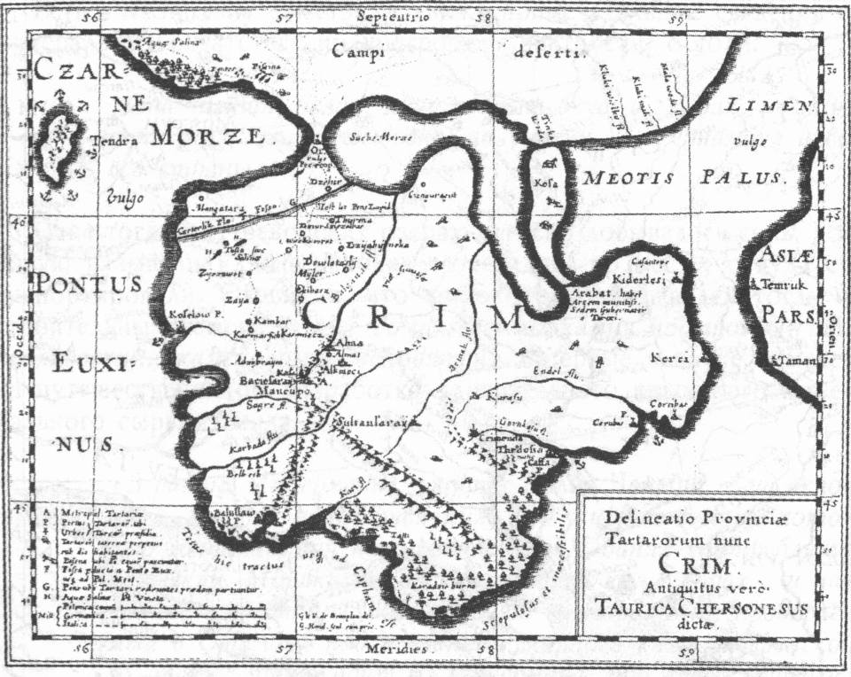 Карта Крыма по Г. Боплану (1652 г.) Карта Крыма по Г. Боплану (1652 г.)