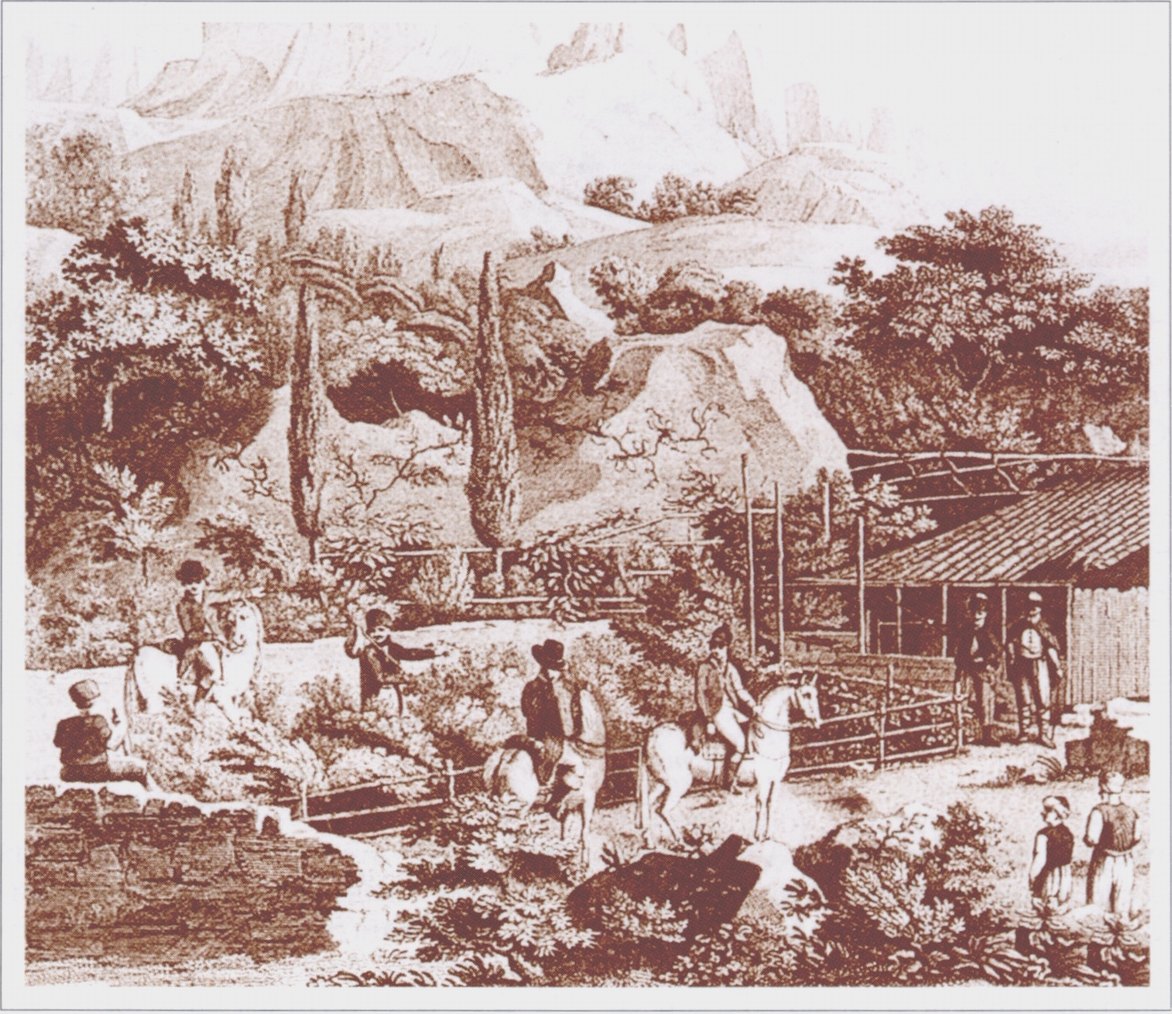 Алупка пушкинских времен. Литография из «Путешествия по всему Крыму...» П. Сумарокова Алупка пушкинских времен. Литография из «Путешествия по всему Крыму...» П. Сумарокова