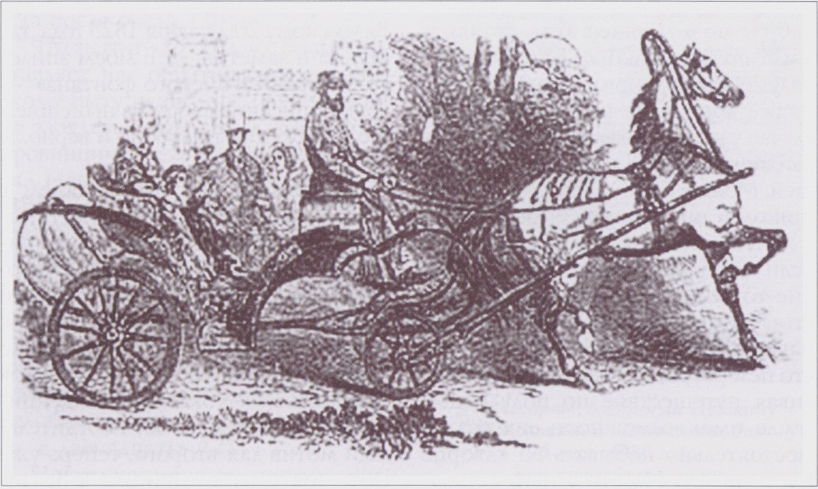 Путешествие в открытой коляске. Рисунок XIX века Путешествие в открытой коляске. Рисунок XIX века