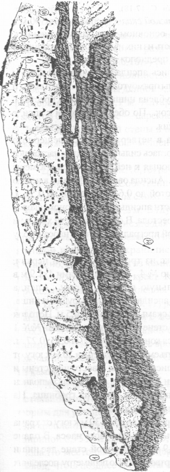 Рис. 10. План-схема размещения пещерных церквей на Загайтанской скале. 1, 2... — номера церквей Рис. 10. План-схема размещения пещерных церквей на Загайтанской скале. 1, 2... — номера церквей