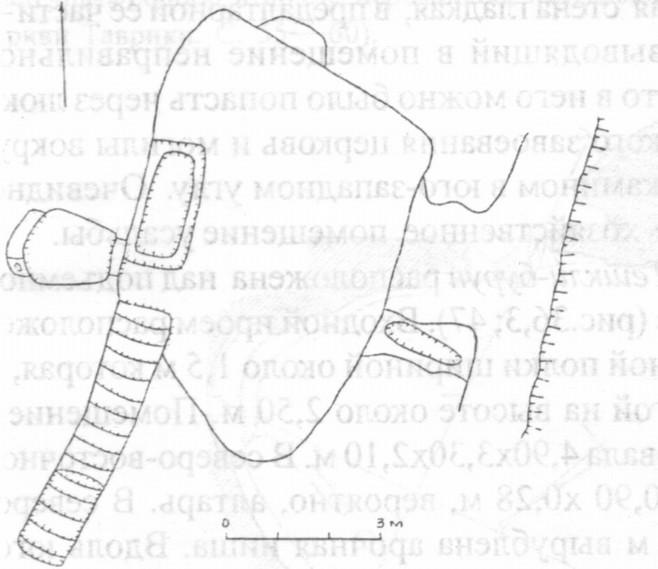 Рис. 44. Мангуп. Монастырь на оконечности Тешкли-буруна. Пещерный комплекс № 2 по Е.В. Веймарну Рис. 44. Мангуп. Монастырь на оконечности Тешкли-буруна. Пещерный комплекс № 2 по Е.В. Веймарну