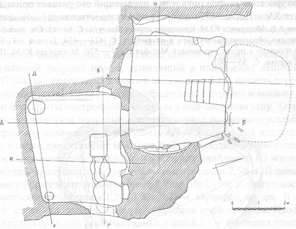 Рис. 48. Мангуп. Юго-восточный монастырь. Церковь на площадке со склепами. План Рис. 48. Мангуп. Юго-восточный монастырь. Церковь на площадке со склепами. План