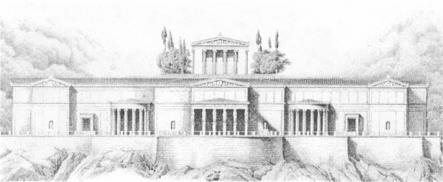 Проект дворца в Ореанде. Эскиз главного фасада. Архитектор К.Ф. Шинкель Проект дворца в Ореанде. Эскиз главного фасада. Архитектор К.Ф. Шинкель