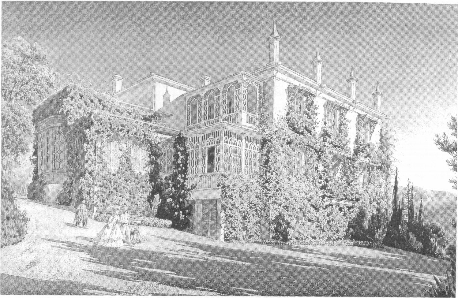 Дворец в Ливадии (дом Л.С. Потоцкого). Акварель. Л. Премацци. 1860 г