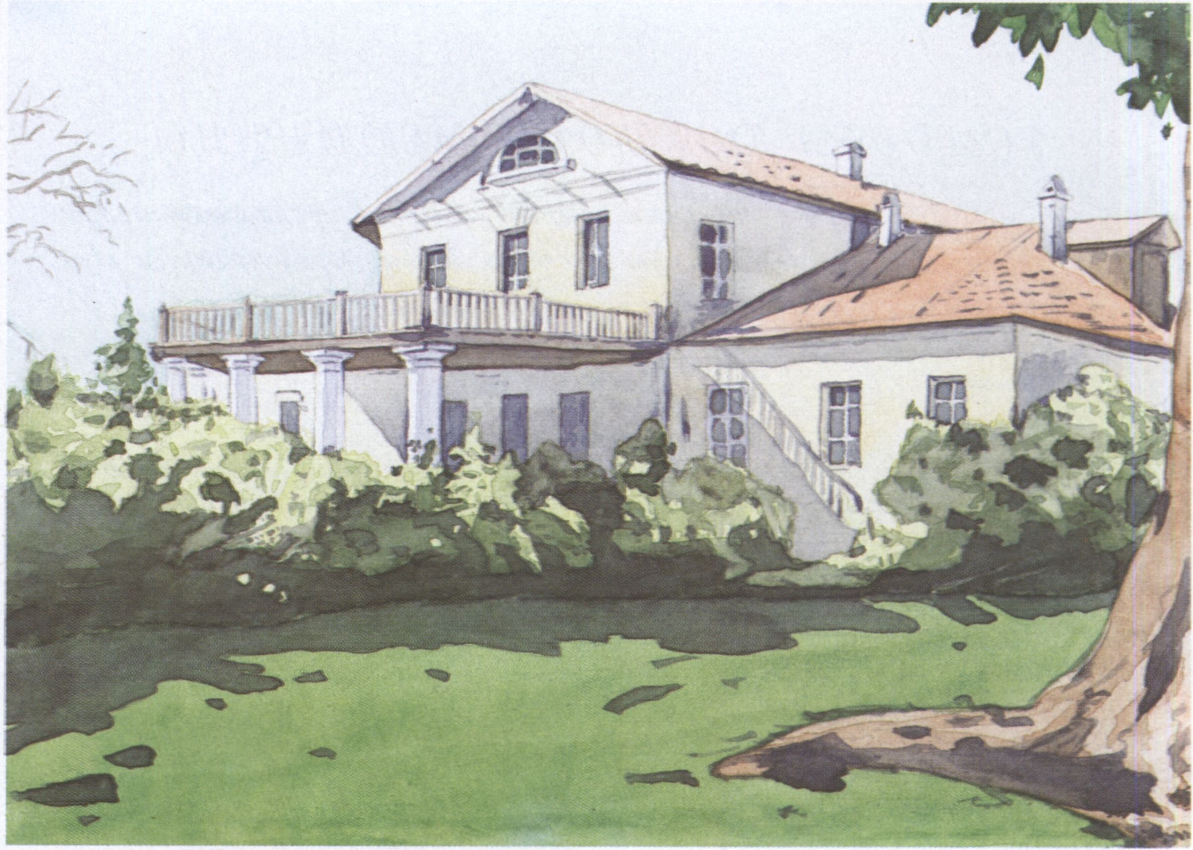 Дом доктора Ф.К. Мильгаузена. Главный фасад. 1820 г. Акварель А. Потика. Публикуется впервые